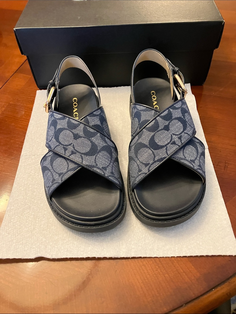 COACH.Navy Signature Canvas Crisscross Slingback Sandals with Box. Size 7 Worn 1